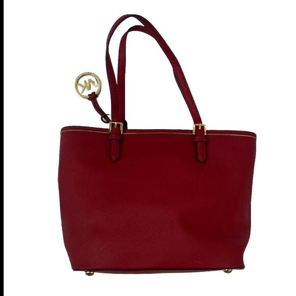 Michael Kors Leather Snap Pocket Tote Red Handbag - Picture 5 of 16
